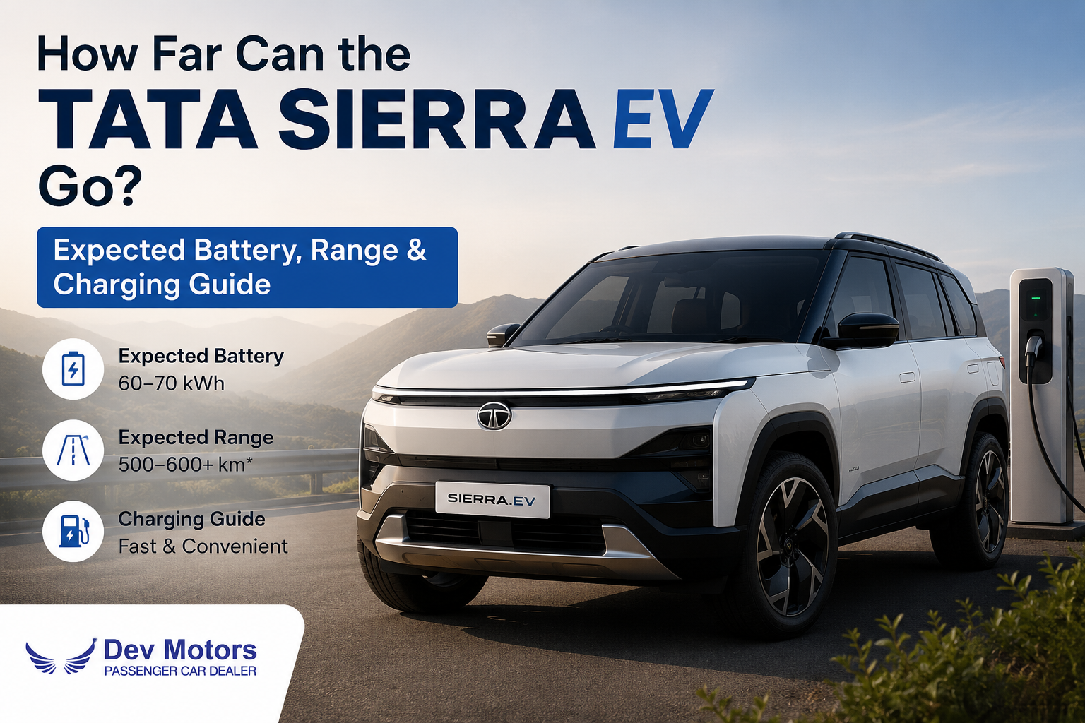 How Far Can the Tata Sierra EV Go? Expected Battery, Range & Charging Guide